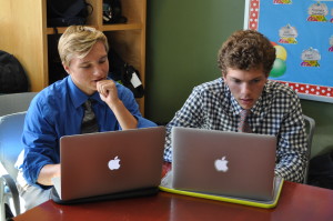 Sophomores Will Park '17 and Sam Stickley '17 are among the many underclassmen students who utilize computer technology for their work.