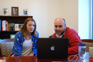 LOOKING TOWARDS THE FUTURE: Audrey Lee '17 works with Majed Dergham to prepare for college. Photo Courtesy of Maggie Mengel '17