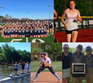 SHOWING THEIR STUFF:  Girl’s Spring Sport athletes in track, softball, lacrosse, golf and crew are gearing up for an awesome season,  Photos courtesy of  Rachel Barber ‘19, Caitlin Jorgensen ‘19,  Maddie Loughead ‘19, Abby Baggini ‘18, @EAGirlsLax Twitter